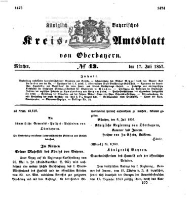 Königlich-bayerisches Kreis-Amtsblatt von Oberbayern (Münchner Intelligenzblatt) Freitag 17. Juli 1857