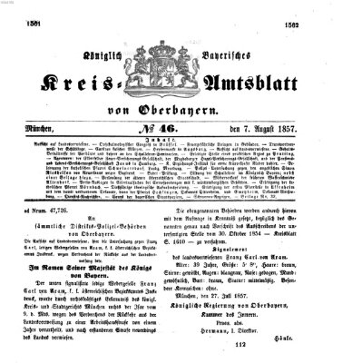 Königlich-bayerisches Kreis-Amtsblatt von Oberbayern (Münchner Intelligenzblatt) Freitag 7. August 1857