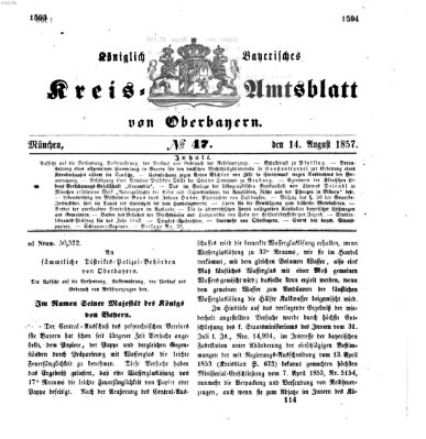Königlich-bayerisches Kreis-Amtsblatt von Oberbayern (Münchner Intelligenzblatt) Freitag 14. August 1857