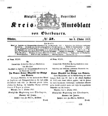 Königlich-bayerisches Kreis-Amtsblatt von Oberbayern (Münchner Intelligenzblatt) Freitag 9. Oktober 1857