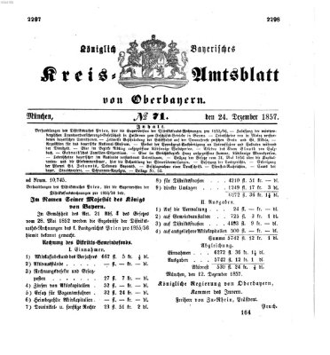 Königlich-bayerisches Kreis-Amtsblatt von Oberbayern (Münchner Intelligenzblatt) Donnerstag 24. Dezember 1857