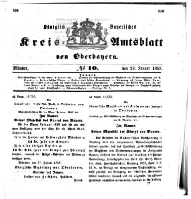 Königlich-bayerisches Kreis-Amtsblatt von Oberbayern (Münchner Intelligenzblatt) Freitag 29. Januar 1858