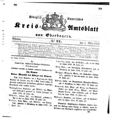 Königlich-bayerisches Kreis-Amtsblatt von Oberbayern (Münchner Intelligenzblatt) Freitag 5. März 1858