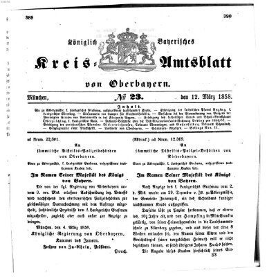 Königlich-bayerisches Kreis-Amtsblatt von Oberbayern (Münchner Intelligenzblatt) Freitag 12. März 1858