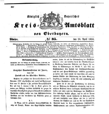 Königlich-bayerisches Kreis-Amtsblatt von Oberbayern (Münchner Intelligenzblatt) Dienstag 20. April 1858