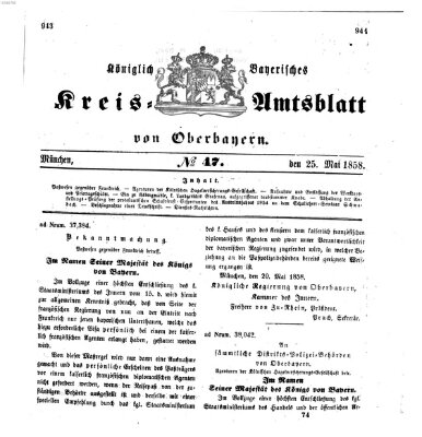 Königlich-bayerisches Kreis-Amtsblatt von Oberbayern (Münchner Intelligenzblatt) Dienstag 25. Mai 1858