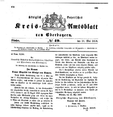 Königlich-bayerisches Kreis-Amtsblatt von Oberbayern (Münchner Intelligenzblatt) Montag 31. Mai 1858