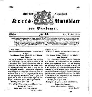 Königlich-bayerisches Kreis-Amtsblatt von Oberbayern (Münchner Intelligenzblatt) Dienstag 15. Juni 1858