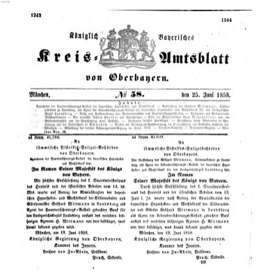 Königlich-bayerisches Kreis-Amtsblatt von Oberbayern (Münchner Intelligenzblatt) Freitag 25. Juni 1858