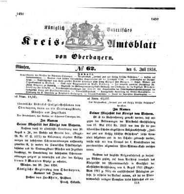 Königlich-bayerisches Kreis-Amtsblatt von Oberbayern (Münchner Intelligenzblatt) Dienstag 6. Juli 1858