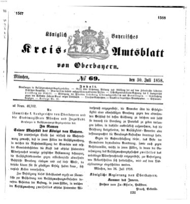 Königlich-bayerisches Kreis-Amtsblatt von Oberbayern (Münchner Intelligenzblatt) Freitag 30. Juli 1858