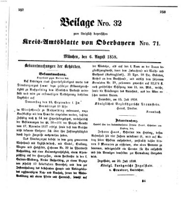 Königlich-bayerisches Kreis-Amtsblatt von Oberbayern (Münchner Intelligenzblatt) Freitag 6. August 1858