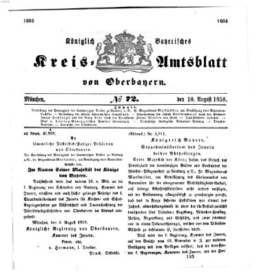 Königlich-bayerisches Kreis-Amtsblatt von Oberbayern (Münchner Intelligenzblatt) Dienstag 10. August 1858