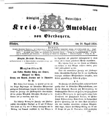 Königlich-bayerisches Kreis-Amtsblatt von Oberbayern (Münchner Intelligenzblatt) Freitag 20. August 1858