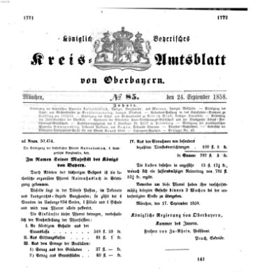 Königlich-bayerisches Kreis-Amtsblatt von Oberbayern (Münchner Intelligenzblatt) Freitag 24. September 1858