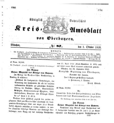 Königlich-bayerisches Kreis-Amtsblatt von Oberbayern (Münchner Intelligenzblatt) Freitag 1. Oktober 1858