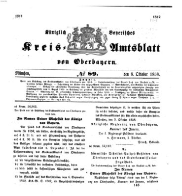 Königlich-bayerisches Kreis-Amtsblatt von Oberbayern (Münchner Intelligenzblatt) Freitag 8. Oktober 1858