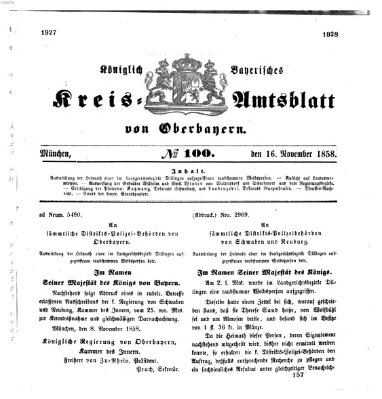 Königlich-bayerisches Kreis-Amtsblatt von Oberbayern (Münchner Intelligenzblatt) Dienstag 16. November 1858