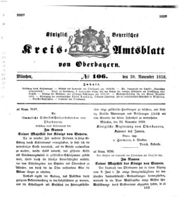 Königlich-bayerisches Kreis-Amtsblatt von Oberbayern (Münchner Intelligenzblatt) Dienstag 30. November 1858