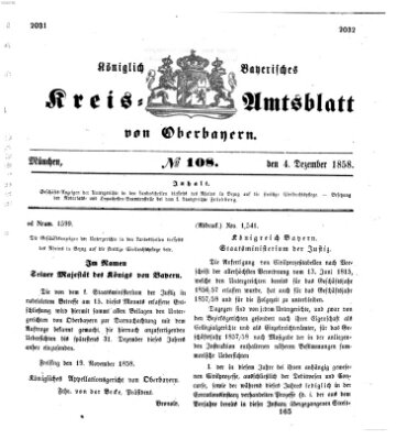 Königlich-bayerisches Kreis-Amtsblatt von Oberbayern (Münchner Intelligenzblatt) Samstag 4. Dezember 1858