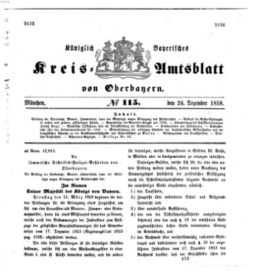 Königlich-bayerisches Kreis-Amtsblatt von Oberbayern (Münchner Intelligenzblatt) Freitag 24. Dezember 1858