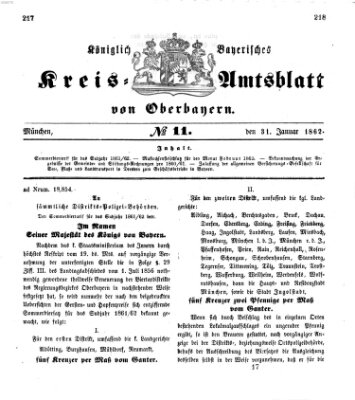 Königlich-bayerisches Kreis-Amtsblatt von Oberbayern (Münchner Intelligenzblatt) Freitag 31. Januar 1862