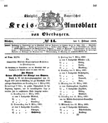 Königlich-bayerisches Kreis-Amtsblatt von Oberbayern (Münchner Intelligenzblatt) Freitag 7. Februar 1862