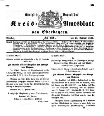 Königlich-bayerisches Kreis-Amtsblatt von Oberbayern (Münchner Intelligenzblatt) Dienstag 18. Februar 1862