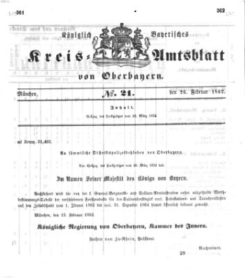 Königlich-bayerisches Kreis-Amtsblatt von Oberbayern (Münchner Intelligenzblatt) Mittwoch 26. Februar 1862