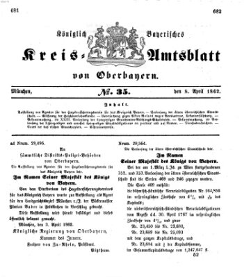 Königlich-bayerisches Kreis-Amtsblatt von Oberbayern (Münchner Intelligenzblatt) Dienstag 8. April 1862