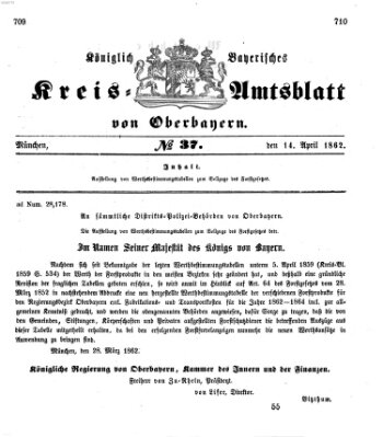 Königlich-bayerisches Kreis-Amtsblatt von Oberbayern (Münchner Intelligenzblatt) Montag 14. April 1862