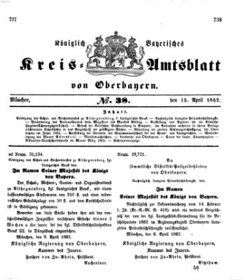 Königlich-bayerisches Kreis-Amtsblatt von Oberbayern (Münchner Intelligenzblatt) Dienstag 15. April 1862