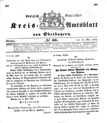 Königlich-bayerisches Kreis-Amtsblatt von Oberbayern (Münchner Intelligenzblatt) Dienstag 13. Mai 1862