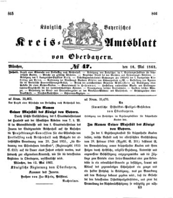 Königlich-bayerisches Kreis-Amtsblatt von Oberbayern (Münchner Intelligenzblatt) Freitag 16. Mai 1862