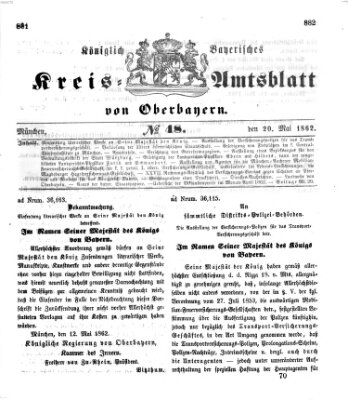 Königlich-bayerisches Kreis-Amtsblatt von Oberbayern (Münchner Intelligenzblatt) Dienstag 20. Mai 1862