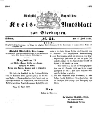 Königlich-bayerisches Kreis-Amtsblatt von Oberbayern (Münchner Intelligenzblatt) Donnerstag 5. Juni 1862