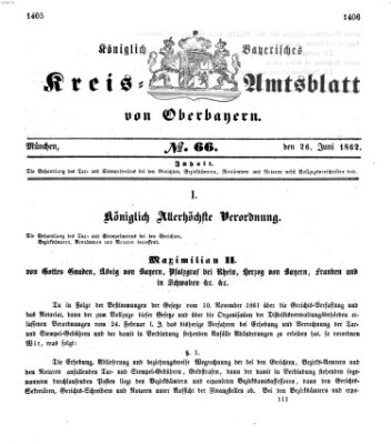 Königlich-bayerisches Kreis-Amtsblatt von Oberbayern (Münchner Intelligenzblatt) Donnerstag 26. Juni 1862