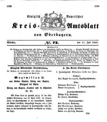 Königlich-bayerisches Kreis-Amtsblatt von Oberbayern (Münchner Intelligenzblatt) Freitag 11. Juli 1862