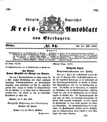 Königlich-bayerisches Kreis-Amtsblatt von Oberbayern (Münchner Intelligenzblatt) Dienstag 15. Juli 1862