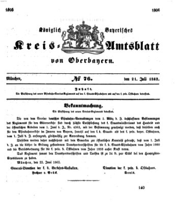 Königlich-bayerisches Kreis-Amtsblatt von Oberbayern (Münchner Intelligenzblatt) Montag 21. Juli 1862