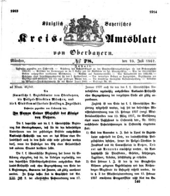 Königlich-bayerisches Kreis-Amtsblatt von Oberbayern (Münchner Intelligenzblatt) Freitag 25. Juli 1862