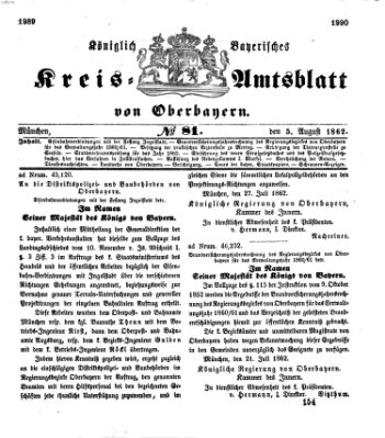 Königlich-bayerisches Kreis-Amtsblatt von Oberbayern (Münchner Intelligenzblatt) Dienstag 5. August 1862