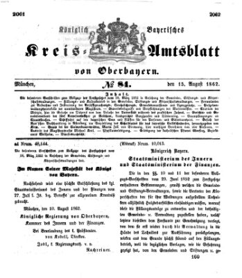 Königlich-bayerisches Kreis-Amtsblatt von Oberbayern (Münchner Intelligenzblatt) Freitag 15. August 1862