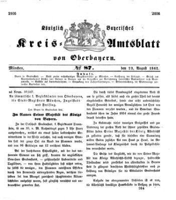 Königlich-bayerisches Kreis-Amtsblatt von Oberbayern (Münchner Intelligenzblatt) Samstag 23. August 1862