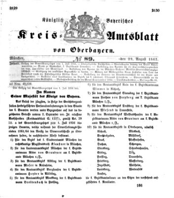 Königlich-bayerisches Kreis-Amtsblatt von Oberbayern (Münchner Intelligenzblatt) Freitag 29. August 1862