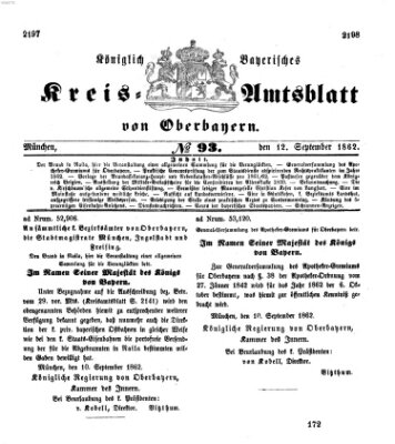 Königlich-bayerisches Kreis-Amtsblatt von Oberbayern (Münchner Intelligenzblatt) Freitag 12. September 1862