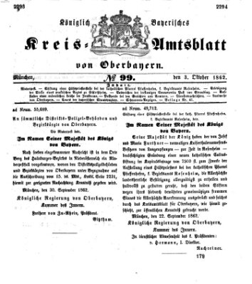 Königlich-bayerisches Kreis-Amtsblatt von Oberbayern (Münchner Intelligenzblatt) Freitag 3. Oktober 1862