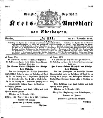 Königlich-bayerisches Kreis-Amtsblatt von Oberbayern (Münchner Intelligenzblatt) Freitag 14. November 1862