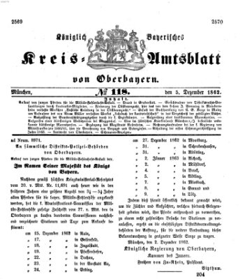 Königlich-bayerisches Kreis-Amtsblatt von Oberbayern (Münchner Intelligenzblatt) Freitag 5. Dezember 1862