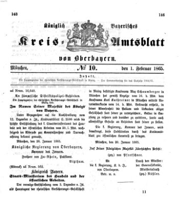 Königlich-bayerisches Kreis-Amtsblatt von Oberbayern (Münchner Intelligenzblatt) Mittwoch 1. Februar 1865